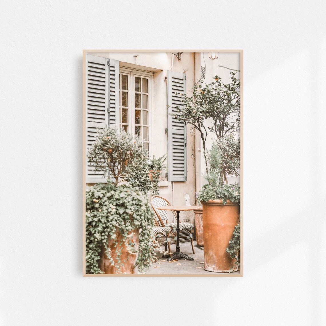 French Cafe Terrace Blue Shutters Bistro Table Street Poster