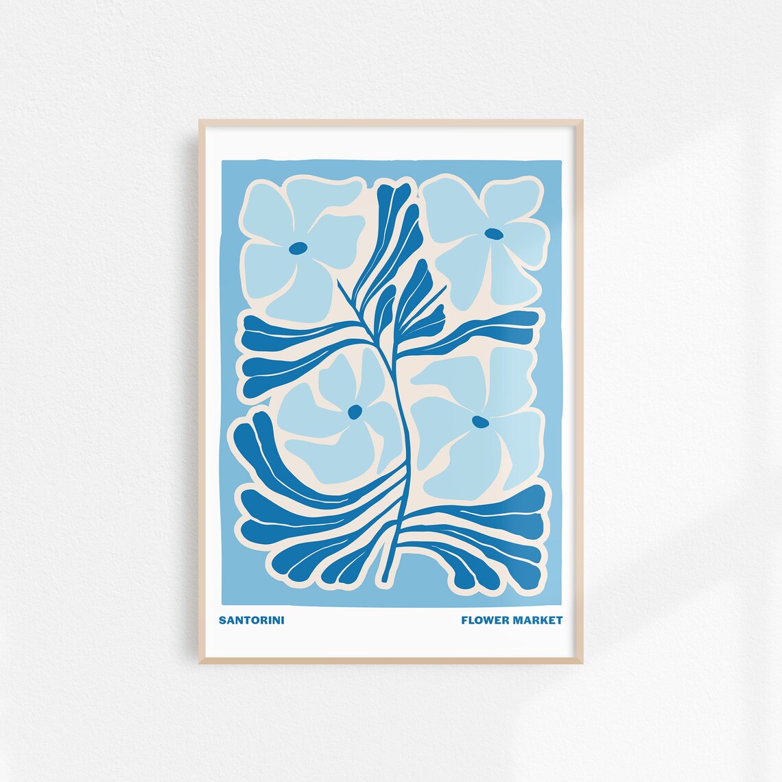 Santorini Flower Market Blue Abstract Floral On Light Blue Poster