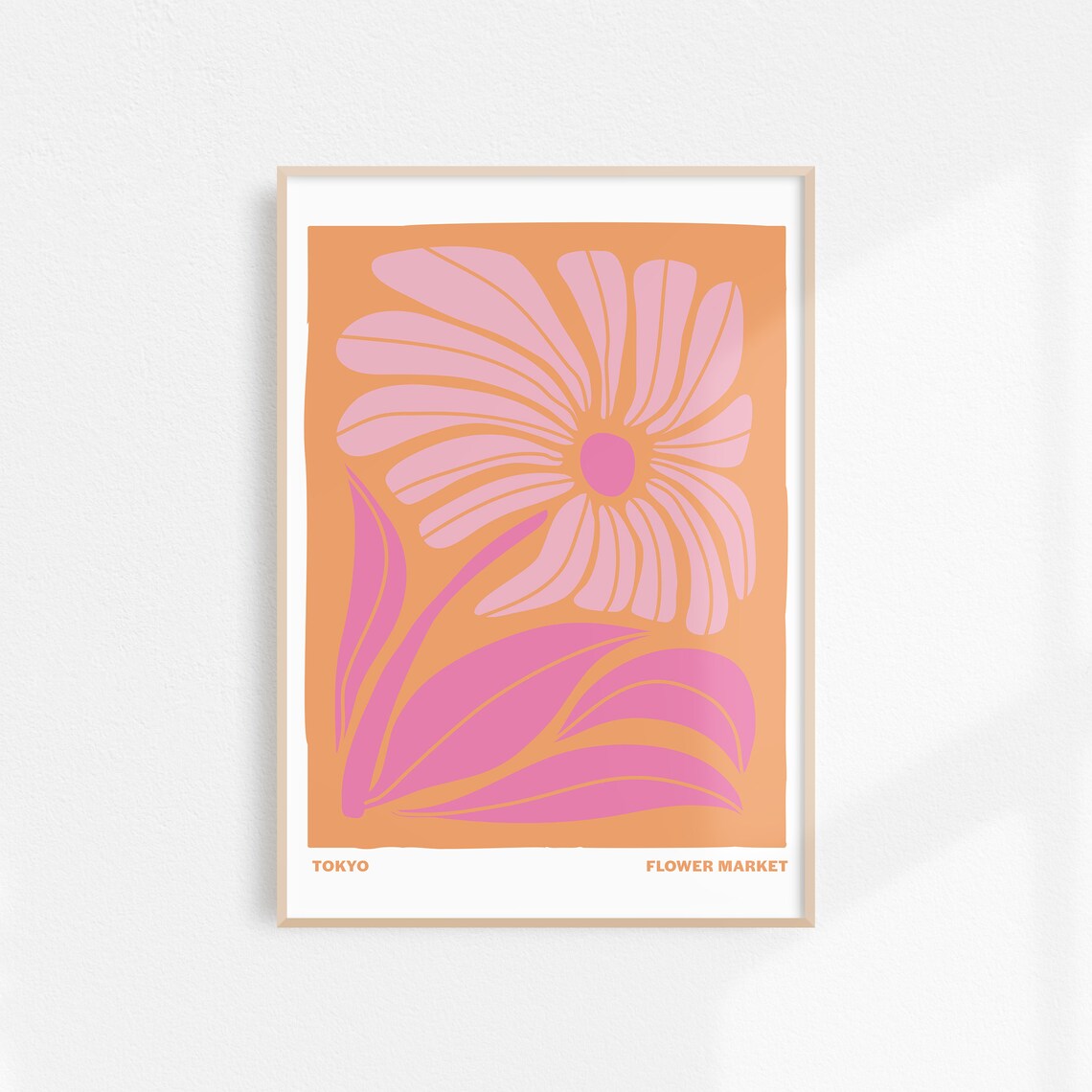 Tokyo Flower Market Pink Bloom On Orange Abstract Floral Poster