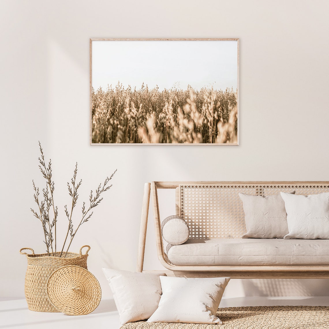 Golden Wild Grass Field in Soft Morning Light Photography Poster - Image 2