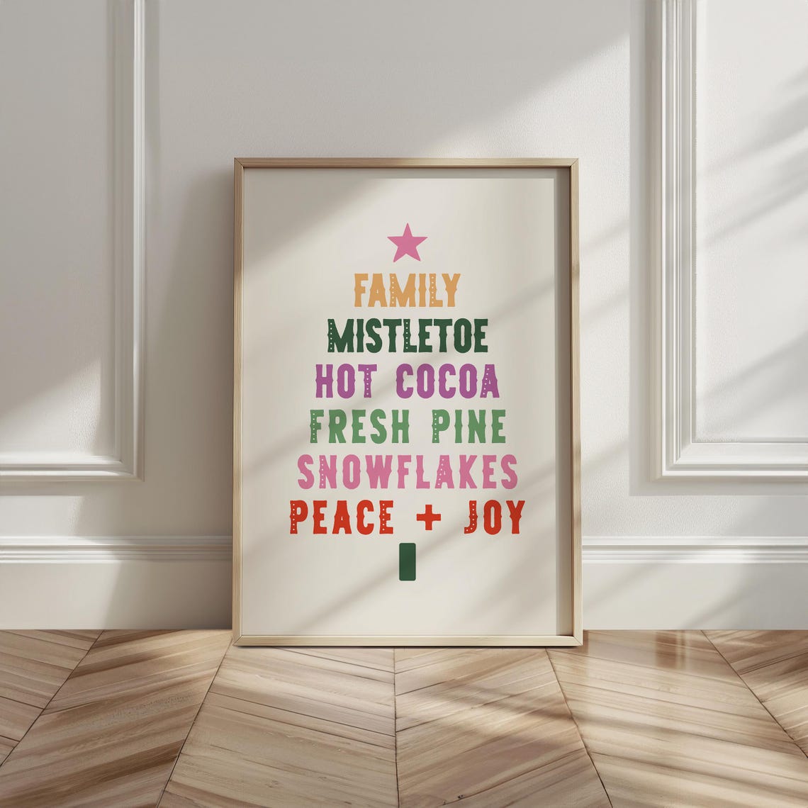 Cream Christmas Tree Word Art Pastel Peace Joy Star Holiday Poster - Image 5