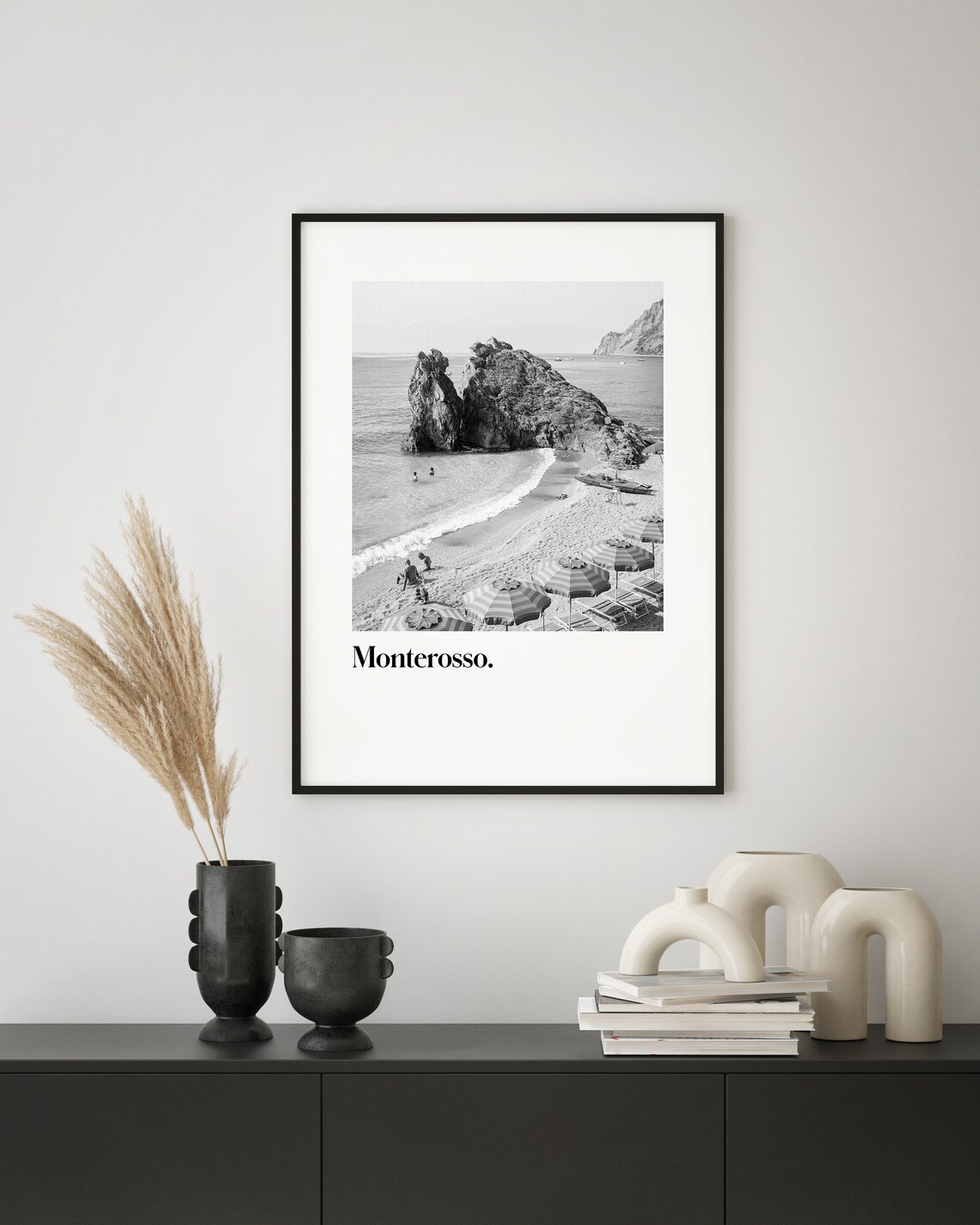 Monterosso Cinque Terre Beach Black White Italy Travel Poster - Image 2