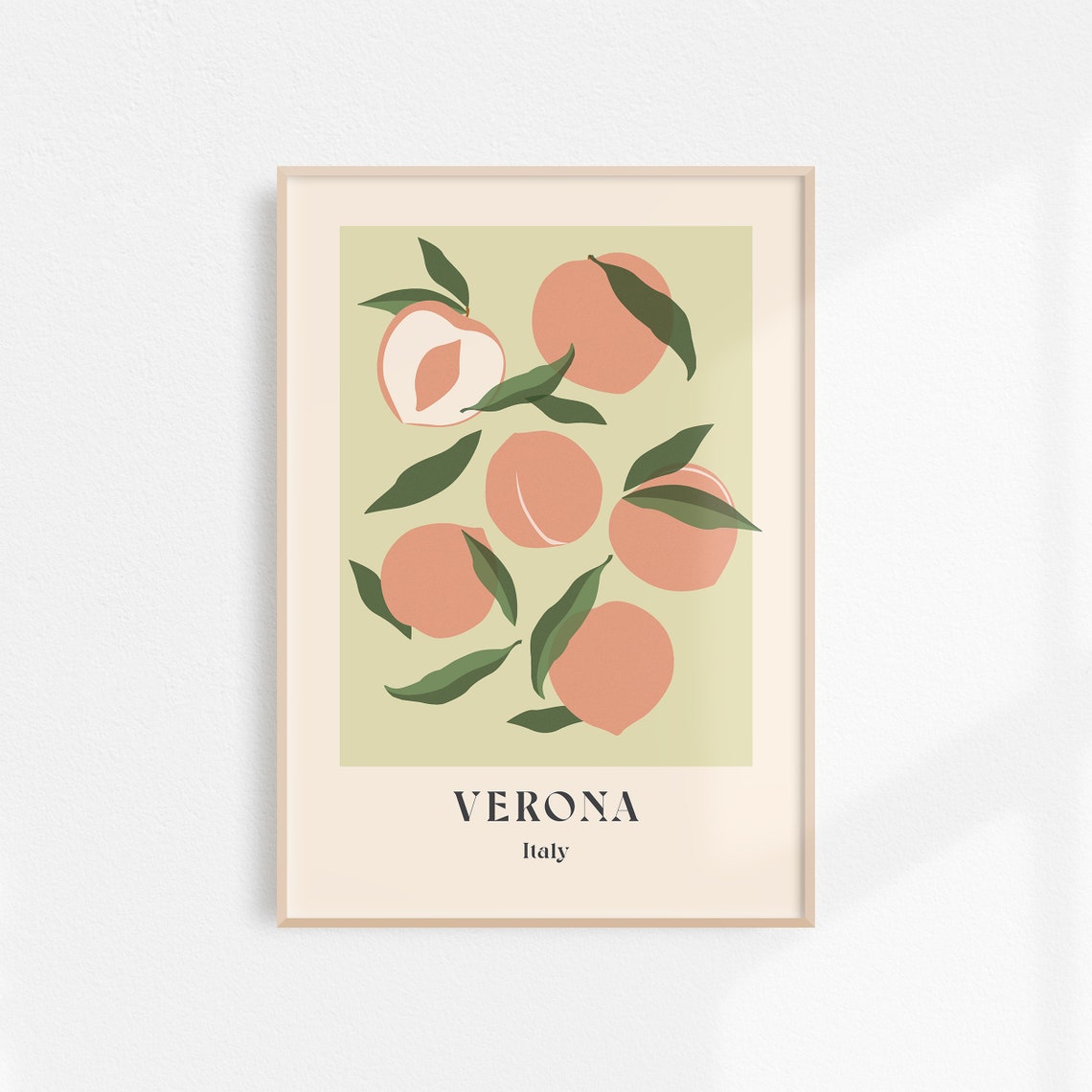 Verona Italy Peaches Illustration Vintage Travel Style Poster