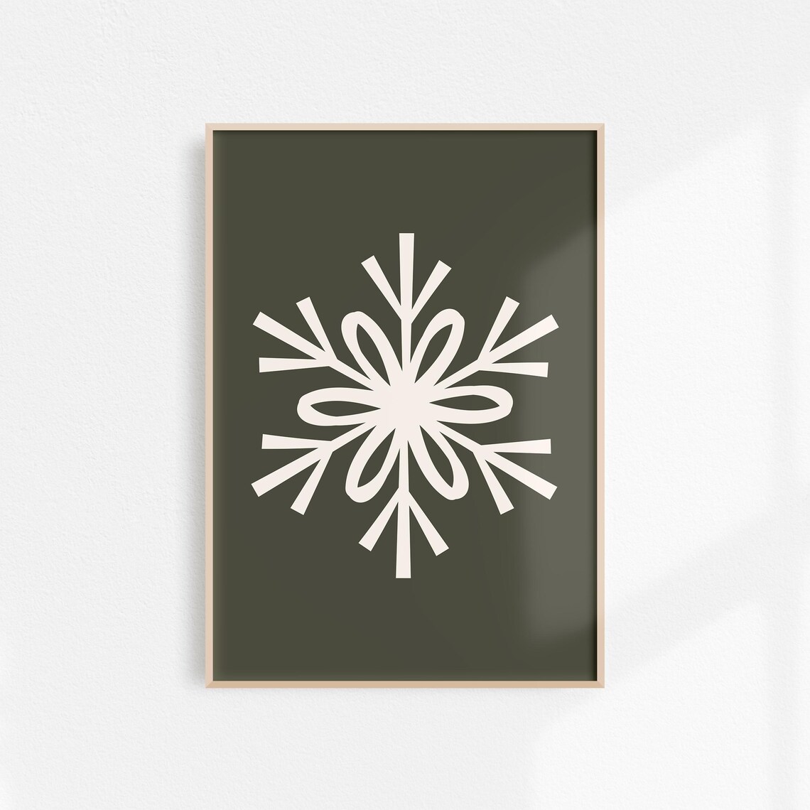 Minimalist White Snowflake on Olive Green Modern Christmas Poster - Image 2