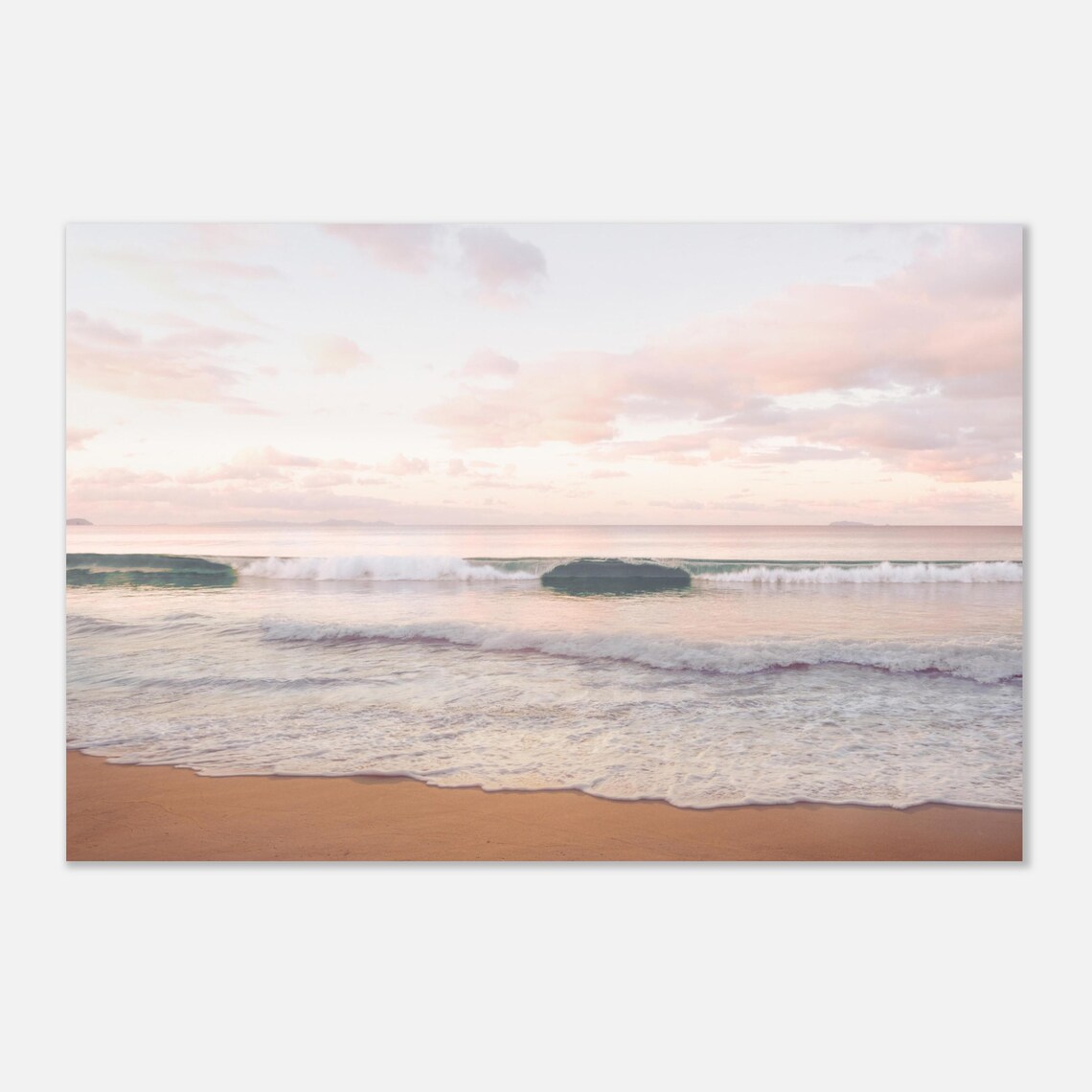 Pink Sunset Beach Gentle Ocean Waves Minimalist Photography Poster - Image 2