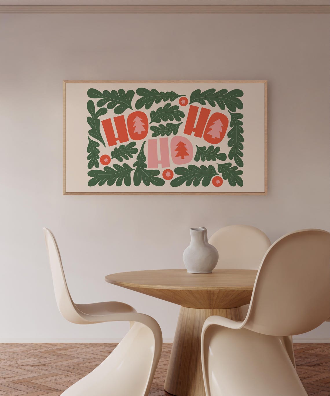 Ho Ho Ho Christmas Trees Laurel Border Festive Holiday Art Poster - Image 3