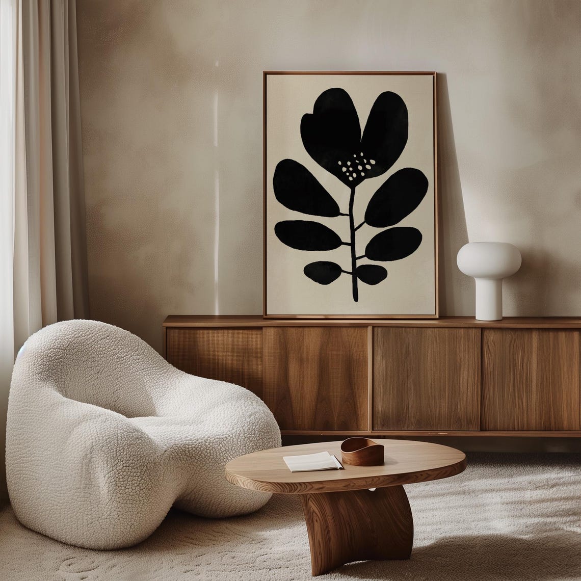 Black Abstract Floral Stem Cream Background Minimal Art Poster - Image 5