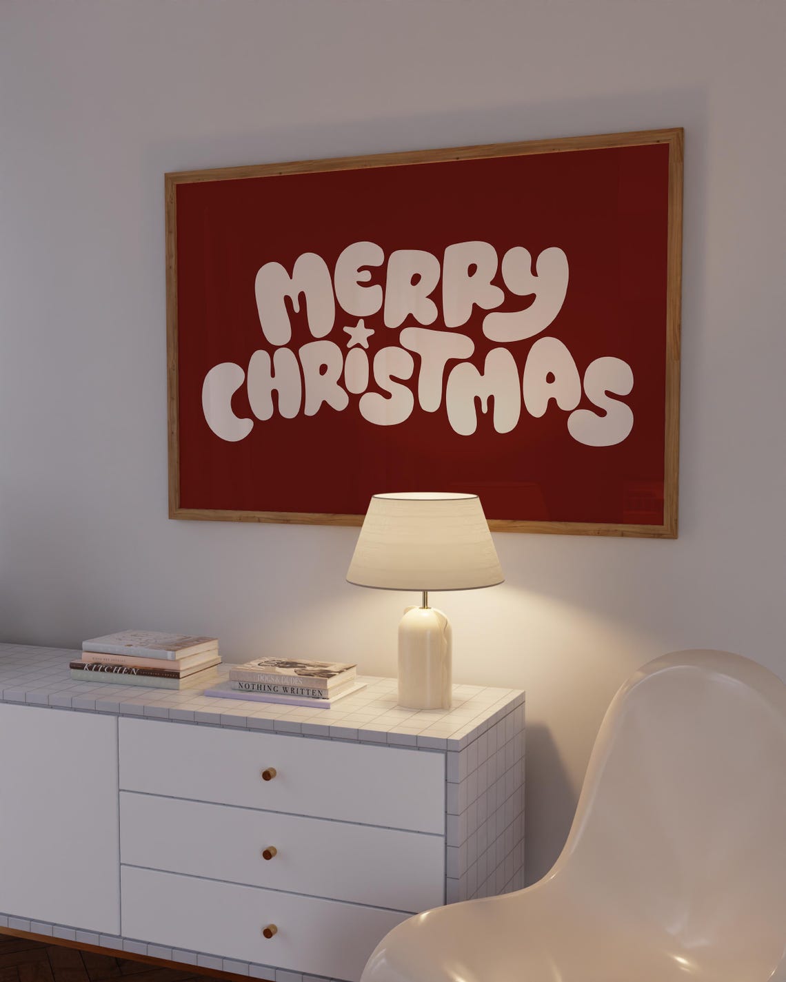 Retro Merry Christmas Bubble Letter Dark Red Holiday Wall Poster - Image 4