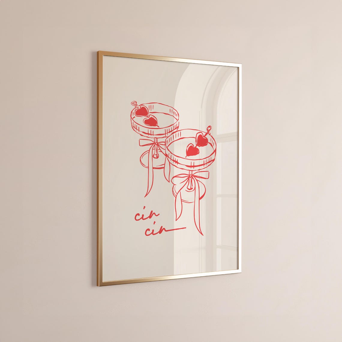 Cin Cin Red Line Drawing Champagne Coupes Modern Bar Art Poster - Image 4