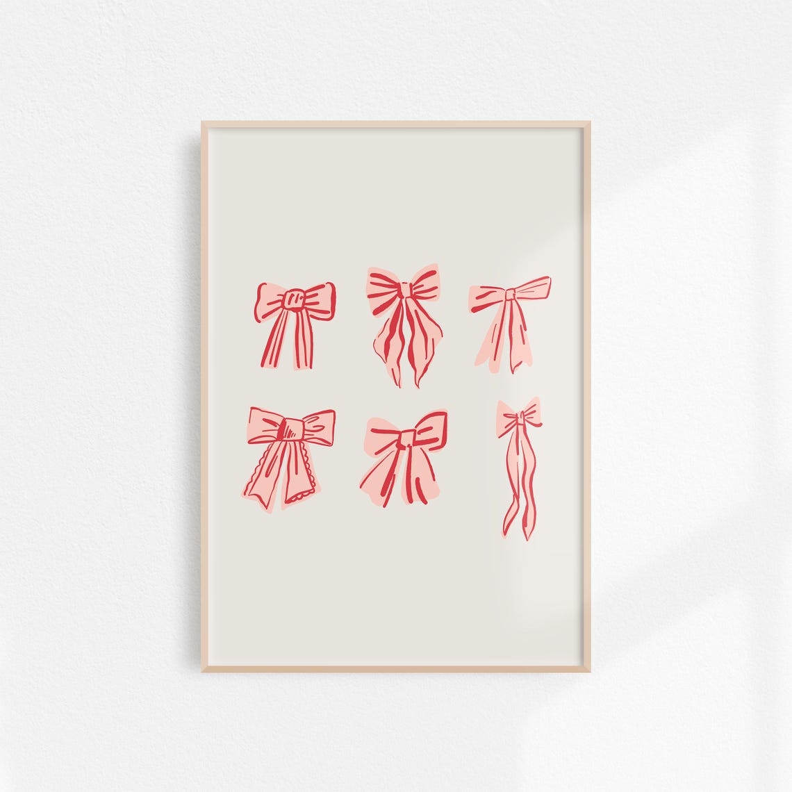 Sweet Pink Red Ribbon Bows Grid Coquette Bedroom Decor Art Poster