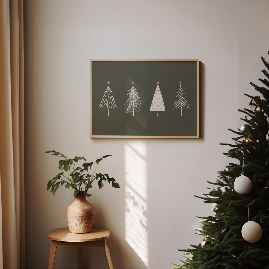 Four Minimal White Christmas Trees Green Scandinavian Poster - Image 3
