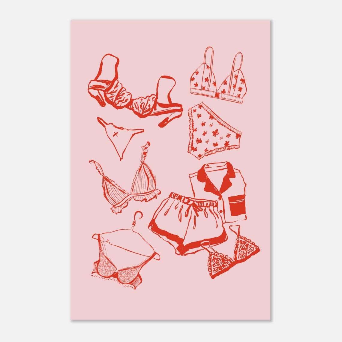 Red Line Art Lingerie Illustrations Coquette Bedroom Decor Poster - Image 2