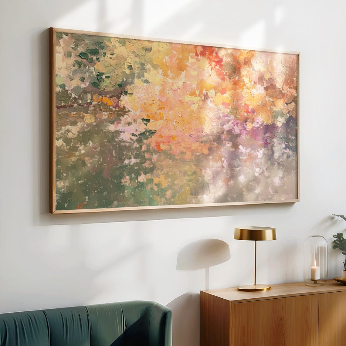Warm Toned Impressionist Dabs of Orange Pink Abstract Oil Poster - Image 3