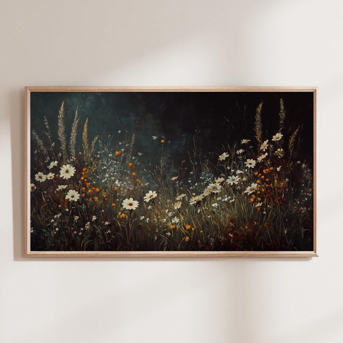 Dark Moody Wildflower Garden at Night Daisy Oil Painting Poster - Image 3
