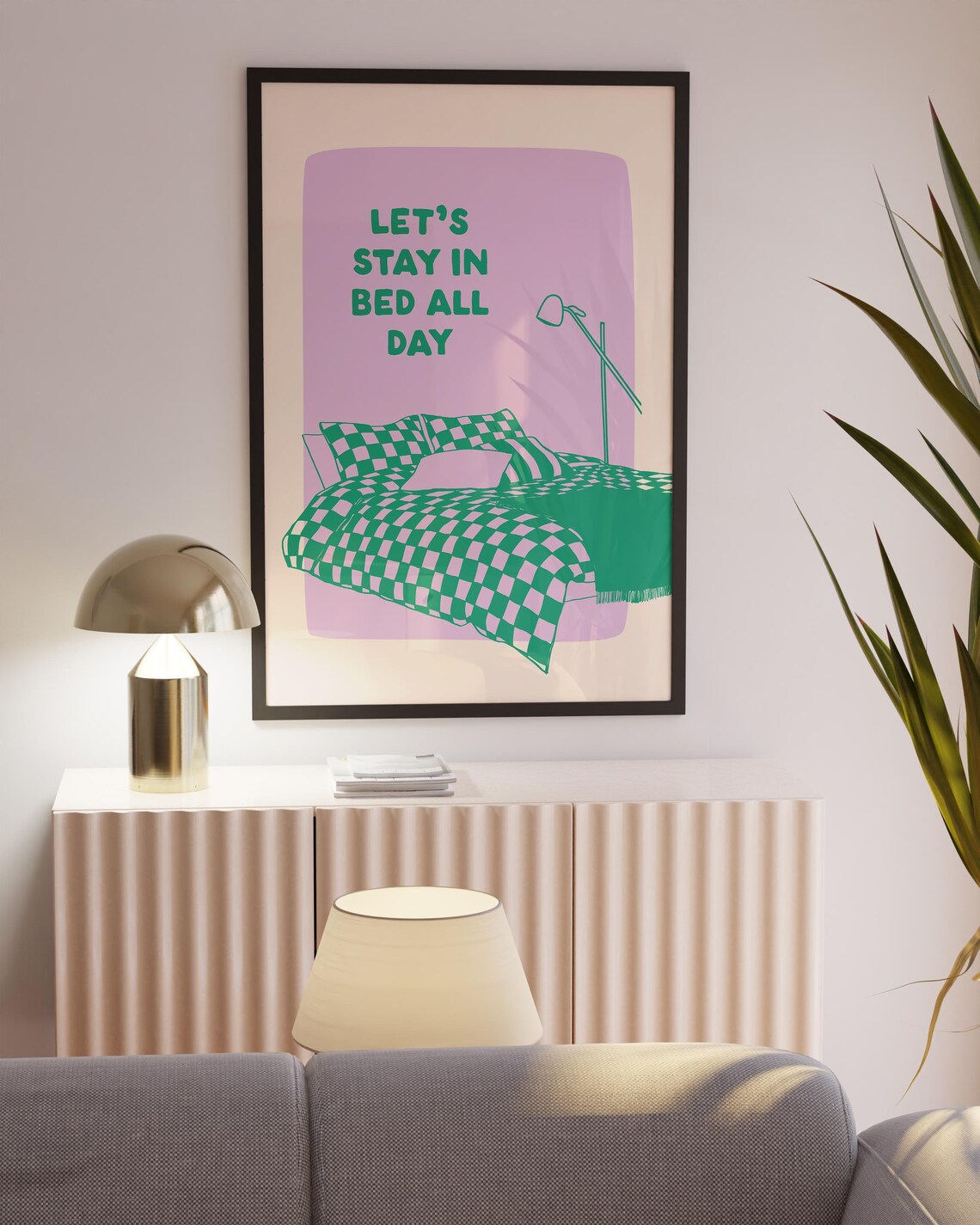Lets Stay In Bed Retro Bedroom Art Print - Image 2