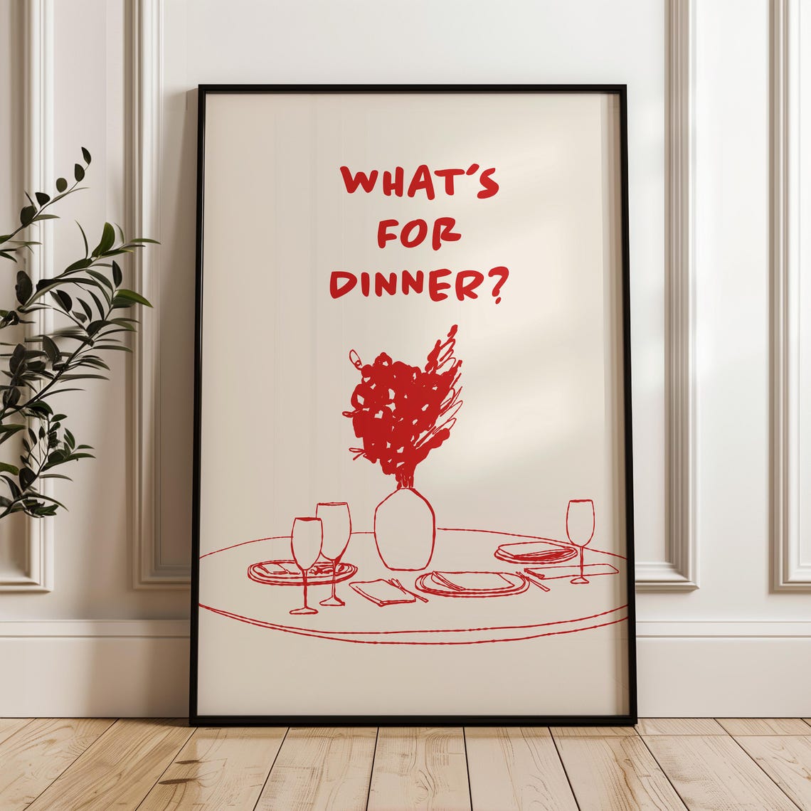 Red Whats For Dinner Retro Kitchen Table Setting Sketch Wall Art - Image 3