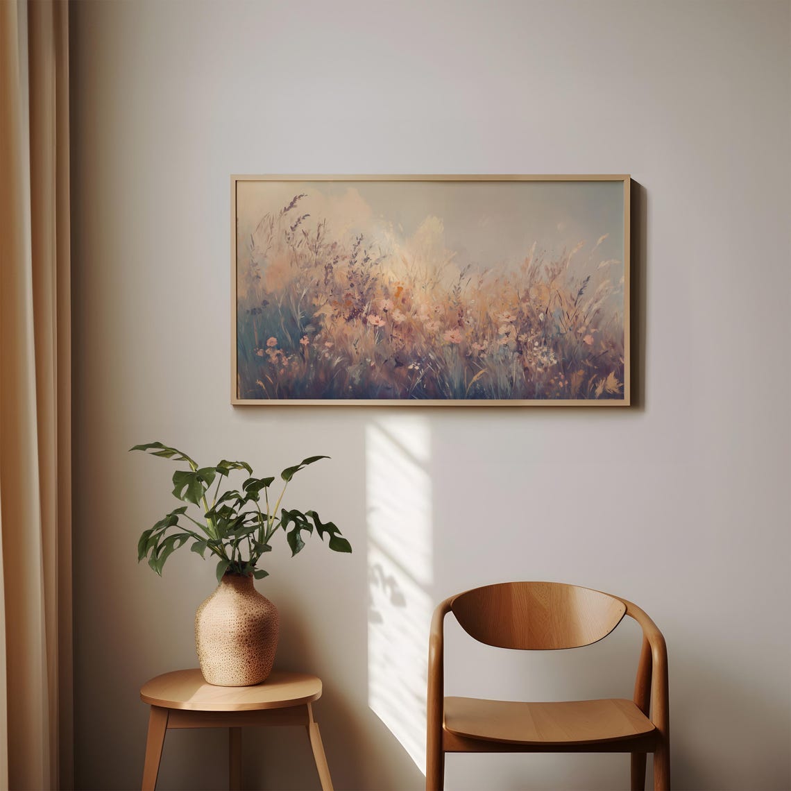 Sunset Glow Over Wildflower Field Pastel Impressionist Art Poster - Image 2