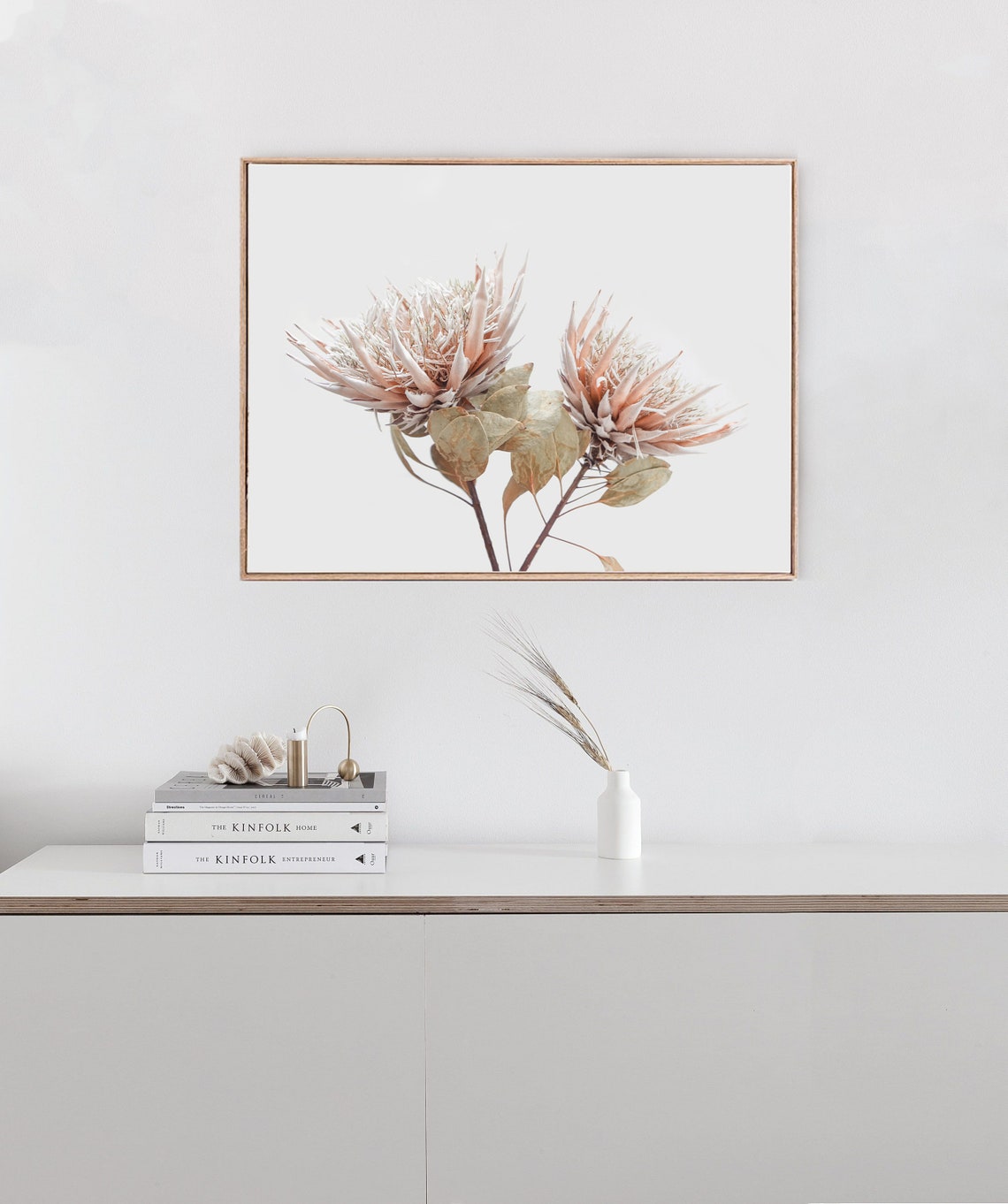 Dried Blush Protea Flowers On Neutral Background Botanical Poster - Image 2