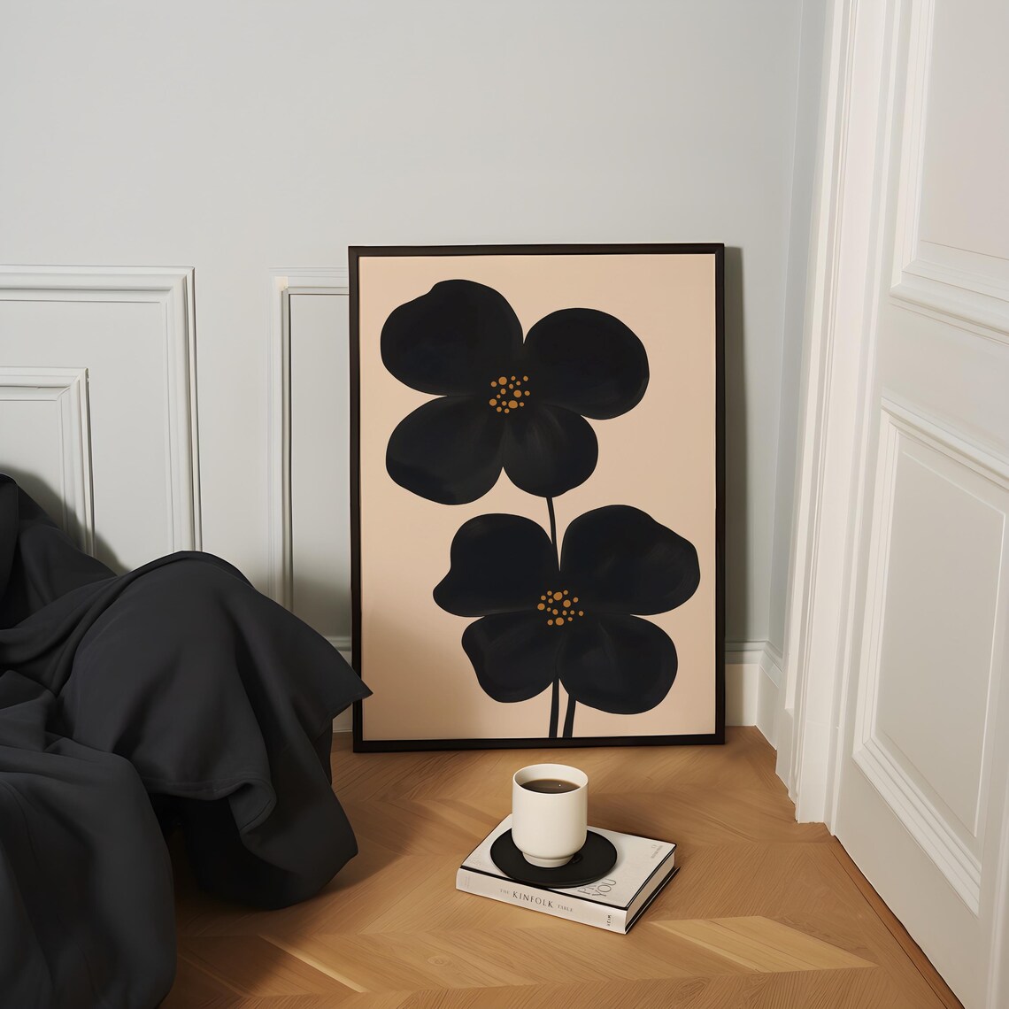 Moody Black Floral Gold Accent Abstract Blooms Gallery Poster - Image 3