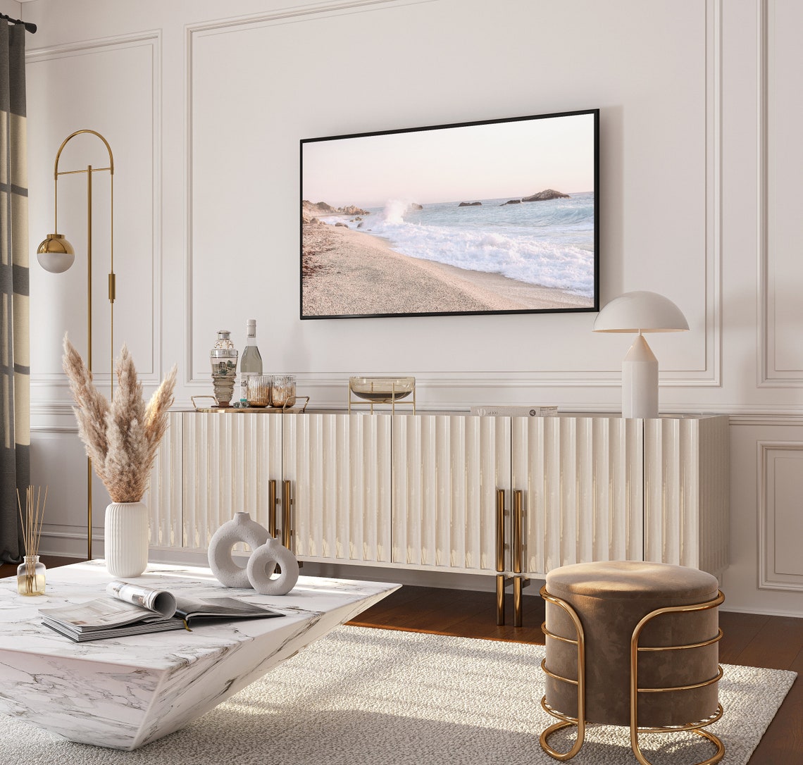 Pastel Beach Waves Soft Pebble Shore Calm Coastal Morning Poster - Image 3