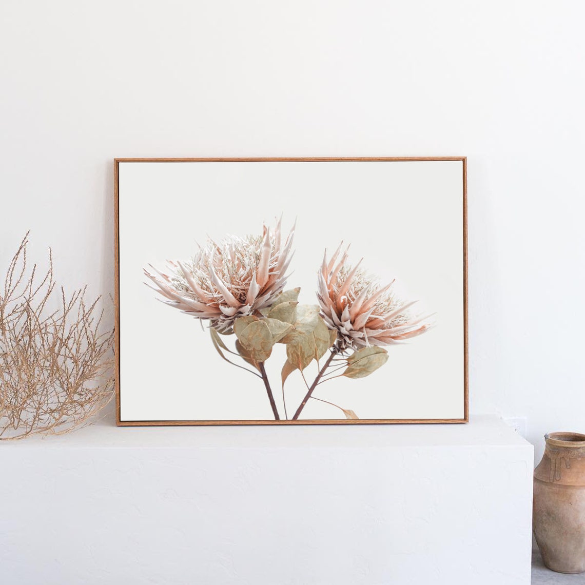 Dried Blush Protea Flowers On Neutral Background Botanical Poster - Image 3