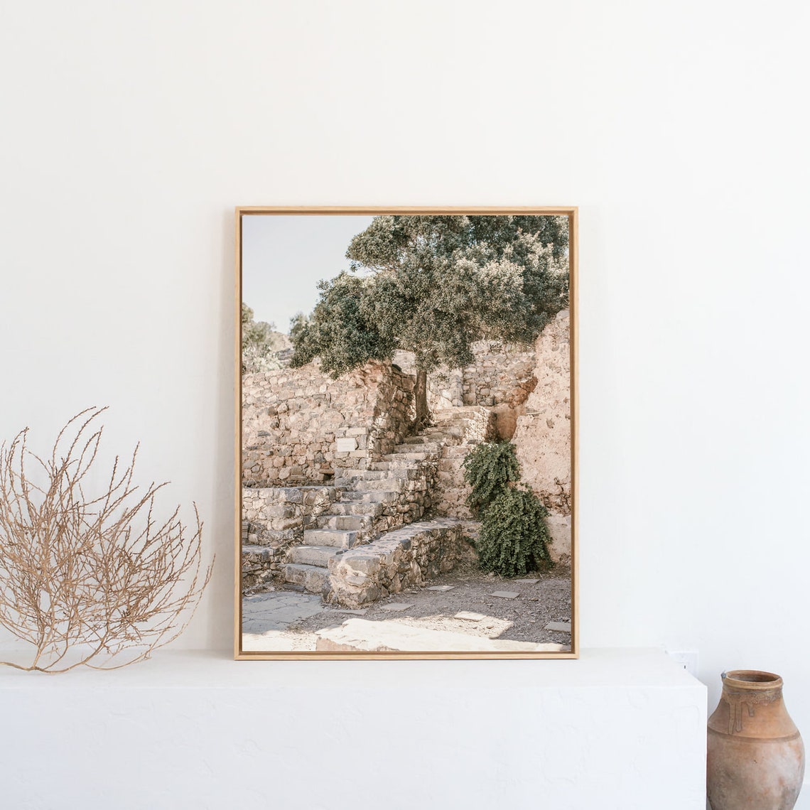 Rustic Tuscany Stone Stairs Ancient Olive Tree Old Walls Italy Poster - Image 2