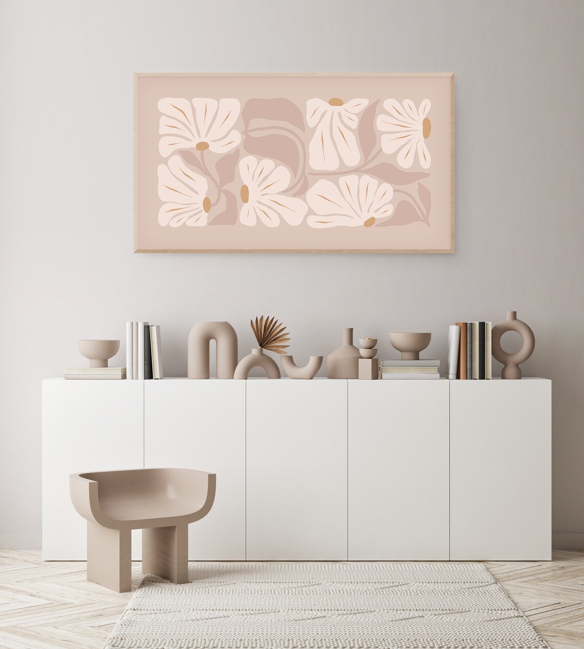 Neutral Beige Flower Art Print, Retro Botanical - Image 2