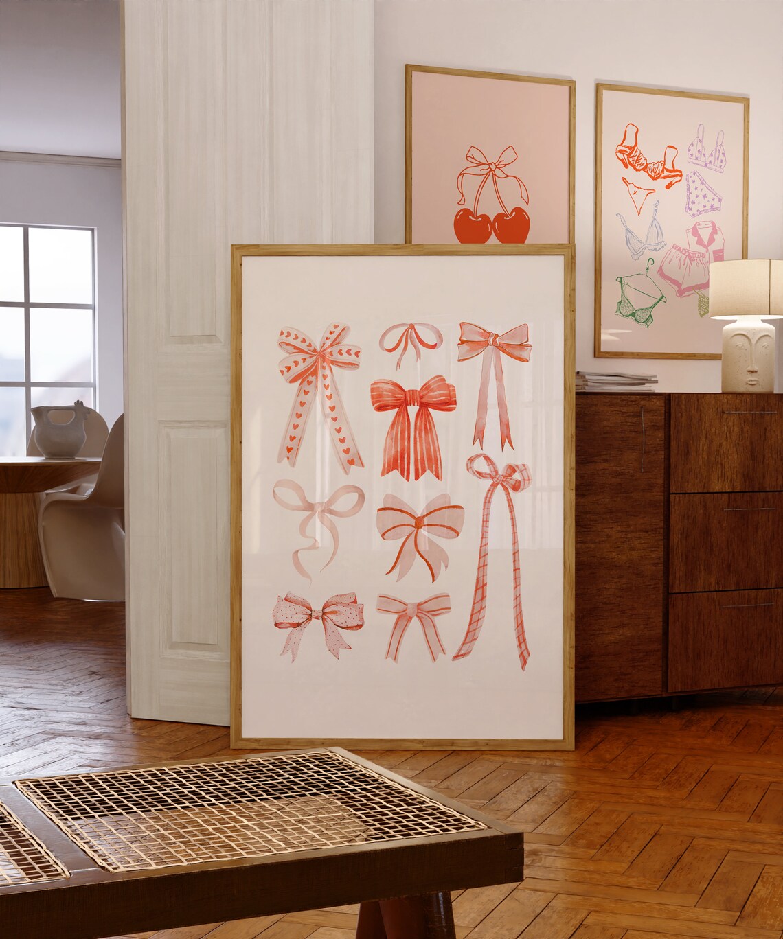 Pink Watercolor Ribbon Bows Coquette Girls Room Decor Poster - Image 3