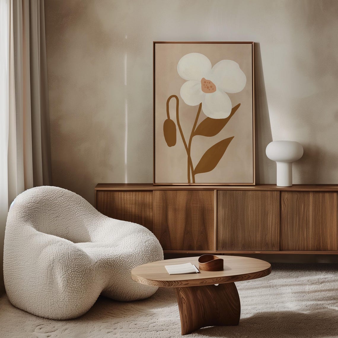 Beige Neutral Oversized White Flower Minimal Botanical Wall Art - Image 6