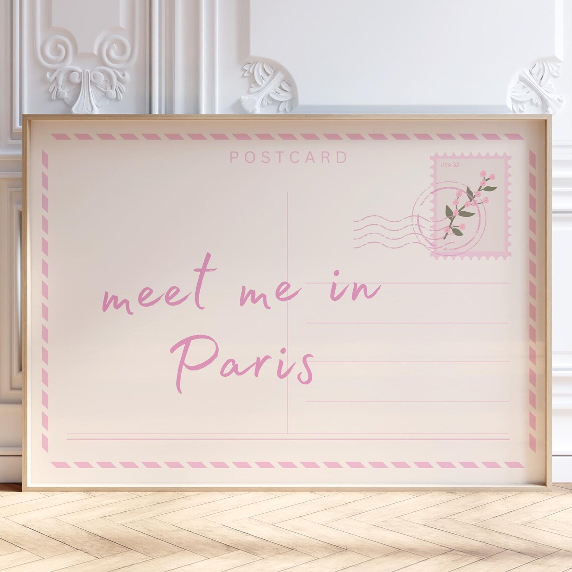 Meet Me In Paris Pink Postcard Travel Print Romantic Wall Decor