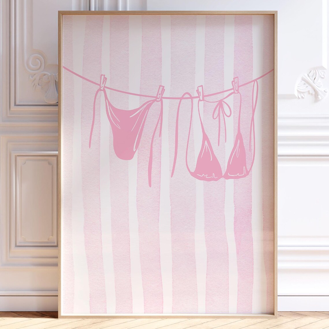 Pink Bikini Clothesline Girly Preppy Summer Beach House Poster