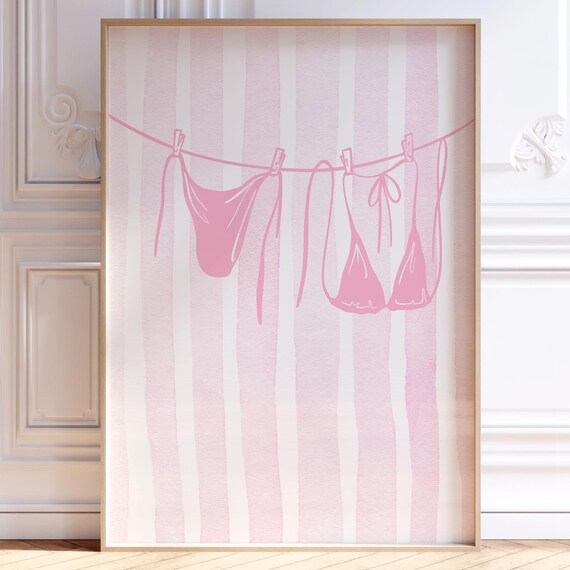 Pink Bikini Clothesline Girly Preppy Summer Beach House Poster