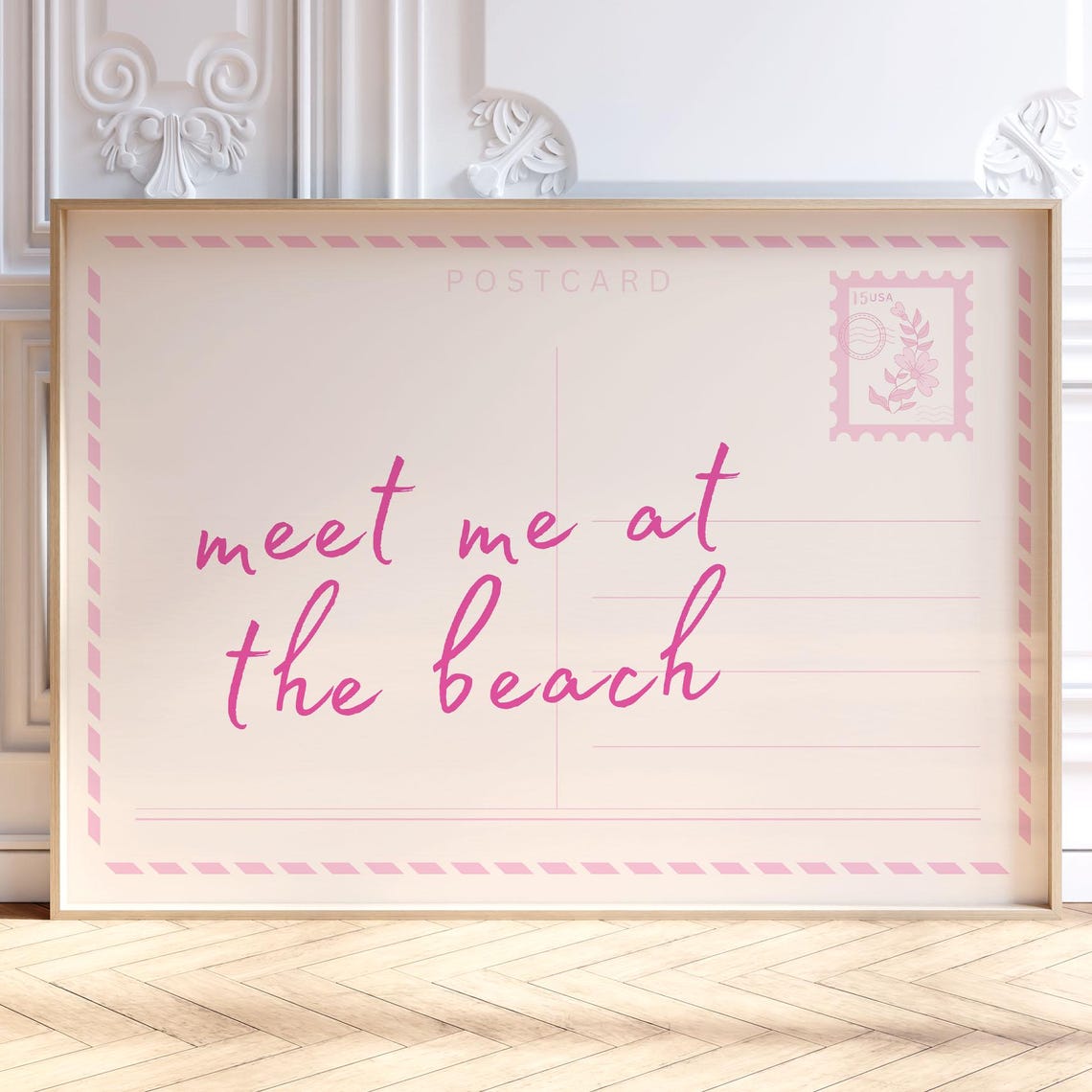Meet Me At The Beach Pink Postcard Style Quote Poster Girly Coastal