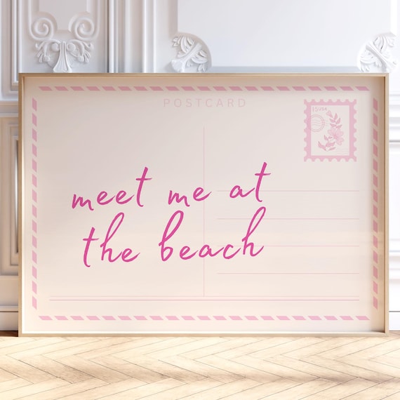 Meet Me At The Beach Pink Postcard Style Quote Poster Girly Coastal
