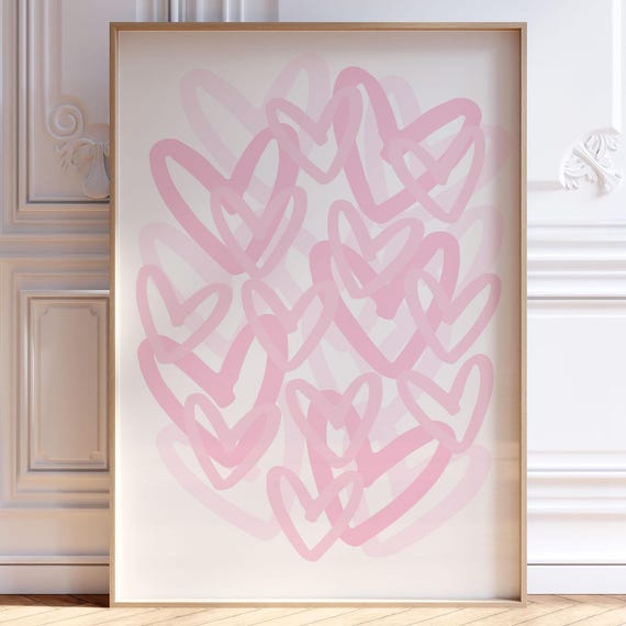 Light Pink Preppy Hearts Print Trendy Wall Art Girly Dorm Room Decor Apartment Abstract Poster