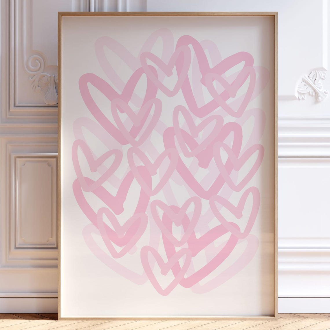 Light Pink Preppy Hearts Print Trendy Wall Art Girly Dorm Room Decor Apartment Abstract Poster