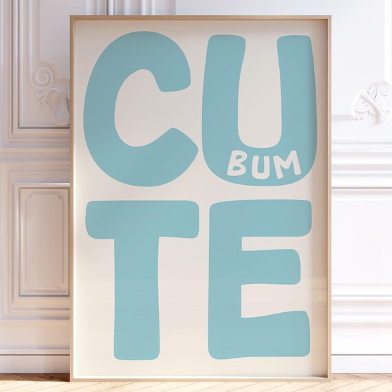 Cute Bum Bathroom Print Light Blue Funny Wall Art Retro Minimalist Typography Decor Poster Apartment