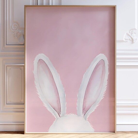 Bunny Ears Pink Minimalist Easter Rabbit Poster Nursery Decor Cute