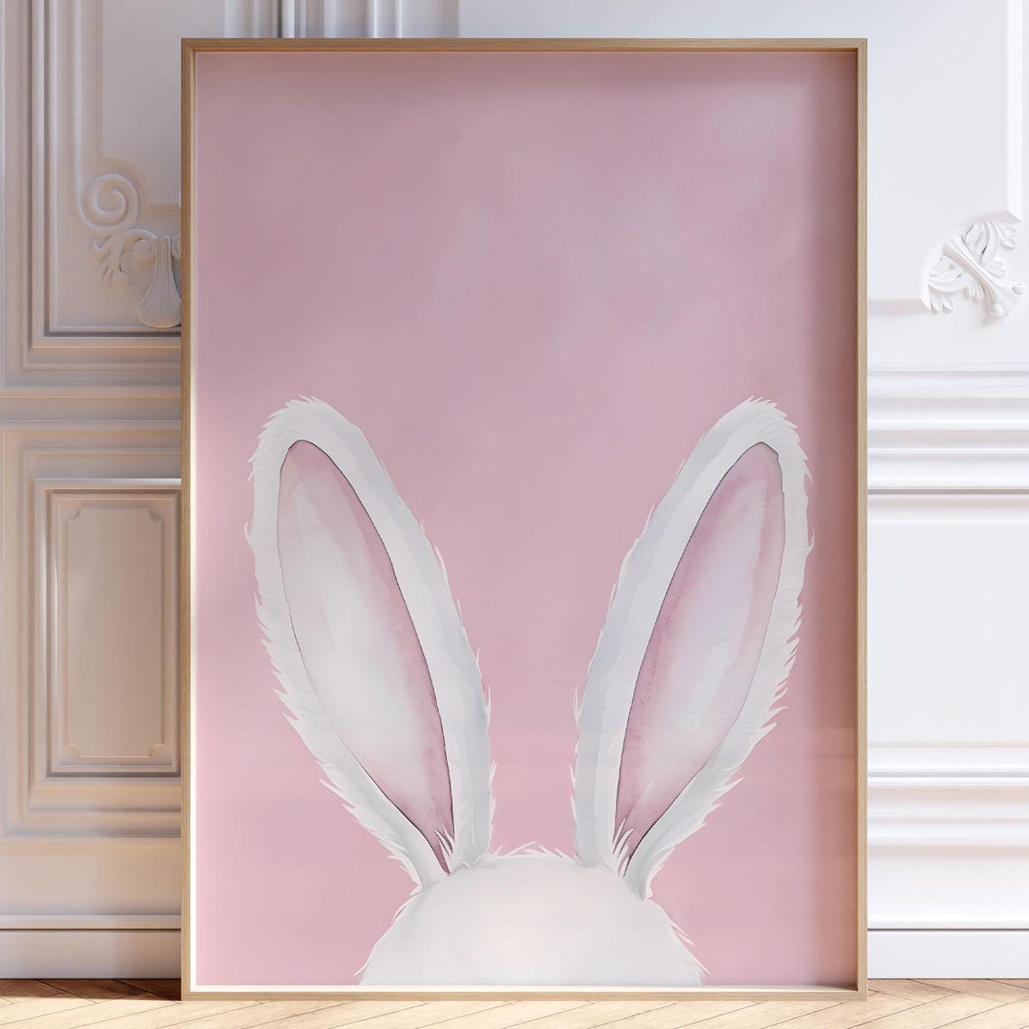 Bunny Ears Pink Minimalist Easter Rabbit Poster Nursery Decor Cute