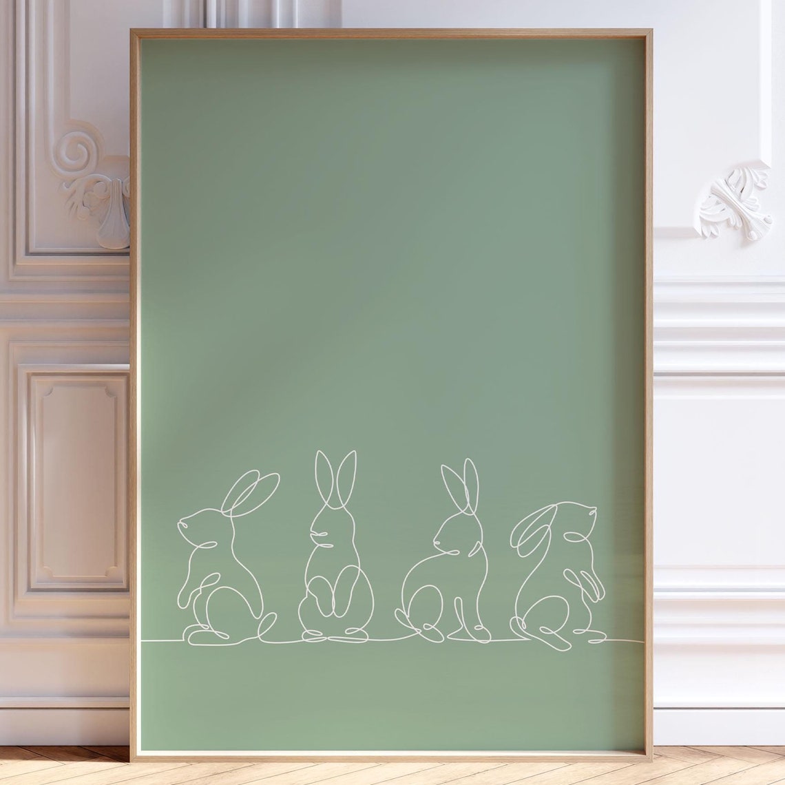 Sage Green Bunny Line Art Minimalist Easter Rabbit Wall Poster