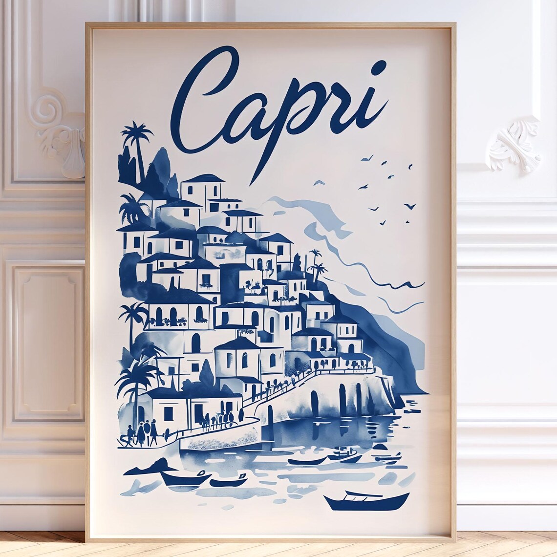 Capri Italy Retro Travel Poster, Trendy Cityscape