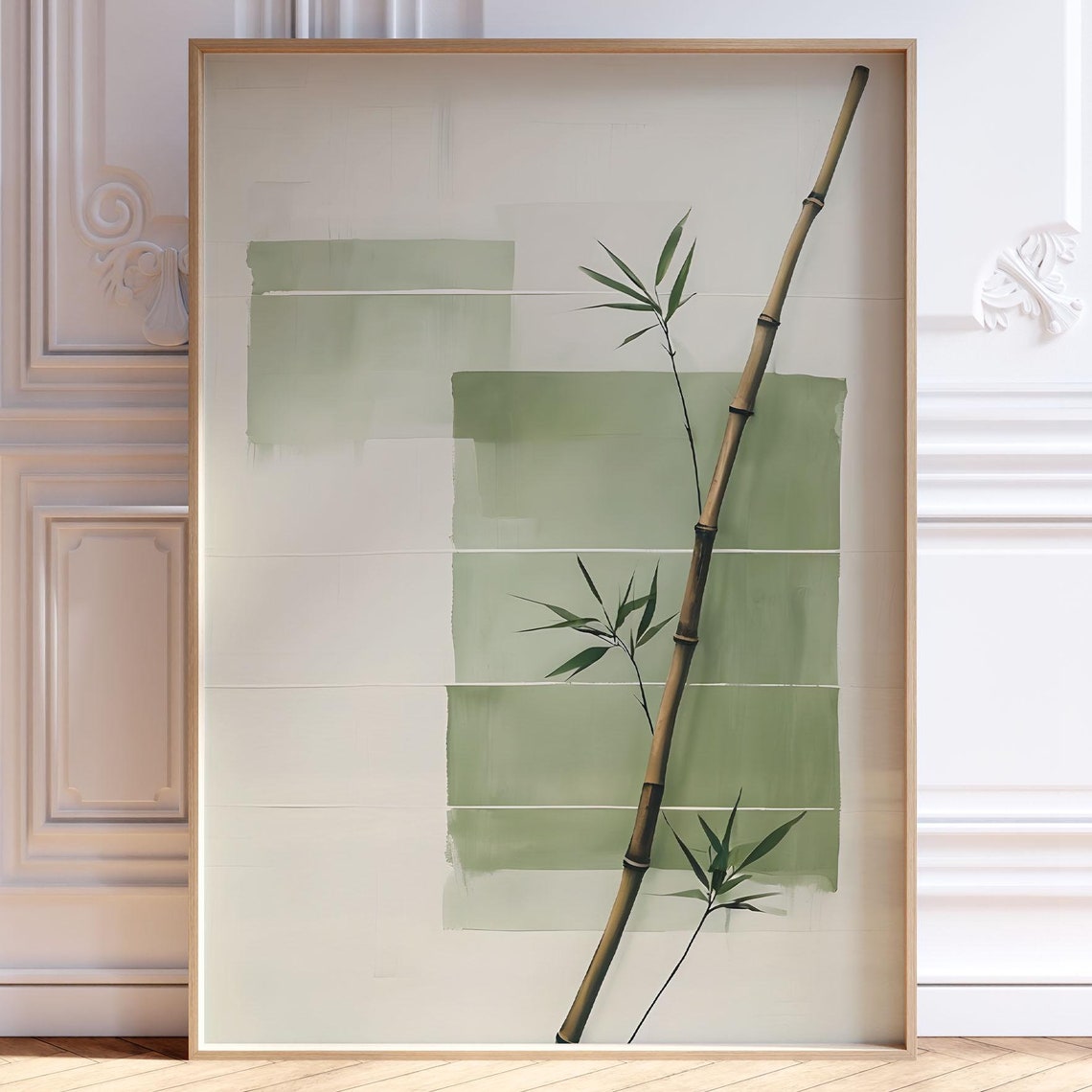 Japandi Wall Art Print Wabi Sabi Sage Green Poster Bamboo Minimalist Home Decor Zen