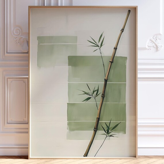Japandi Wall Art Print Wabi Sabi Sage Green Poster Bamboo Minimalist Home Decor Zen