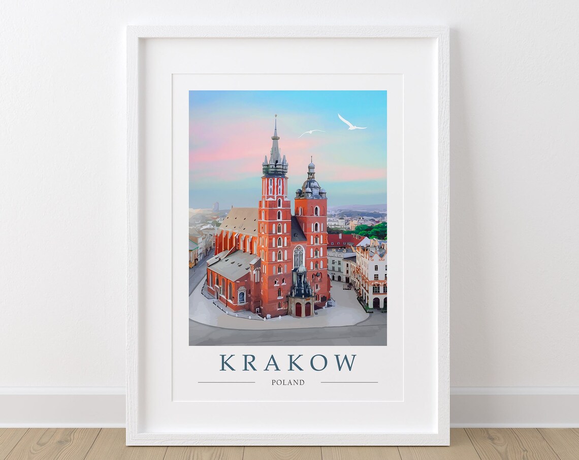 Krakow Poland Sunrise Over St Mary's Basilica Church View Poster