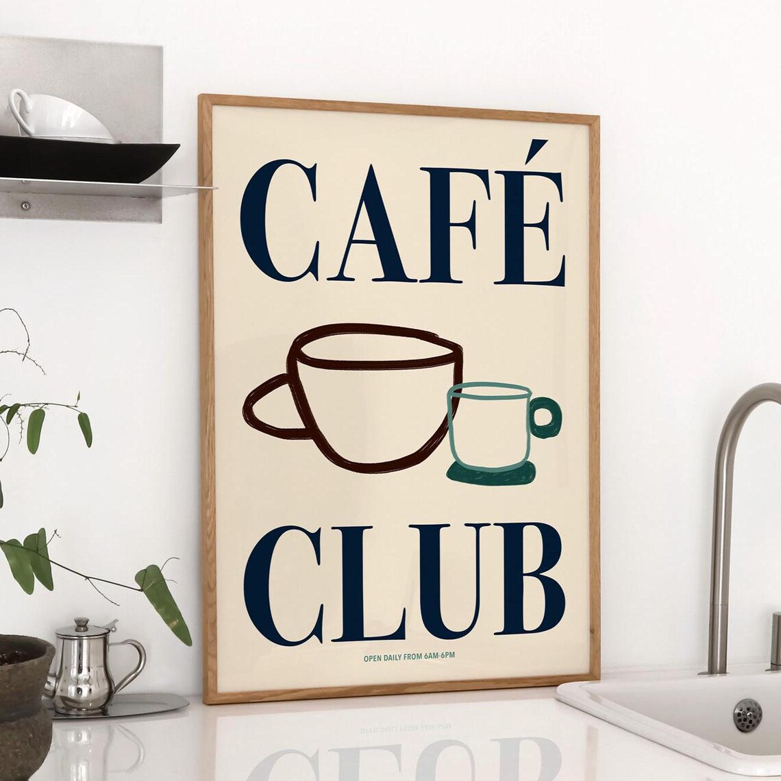 Coffee Club Print Typography Poster Cafe Print Mid Century Print Coffee Bar Decor Wall Art Trendy Kitchen Poster Hand Drawn
