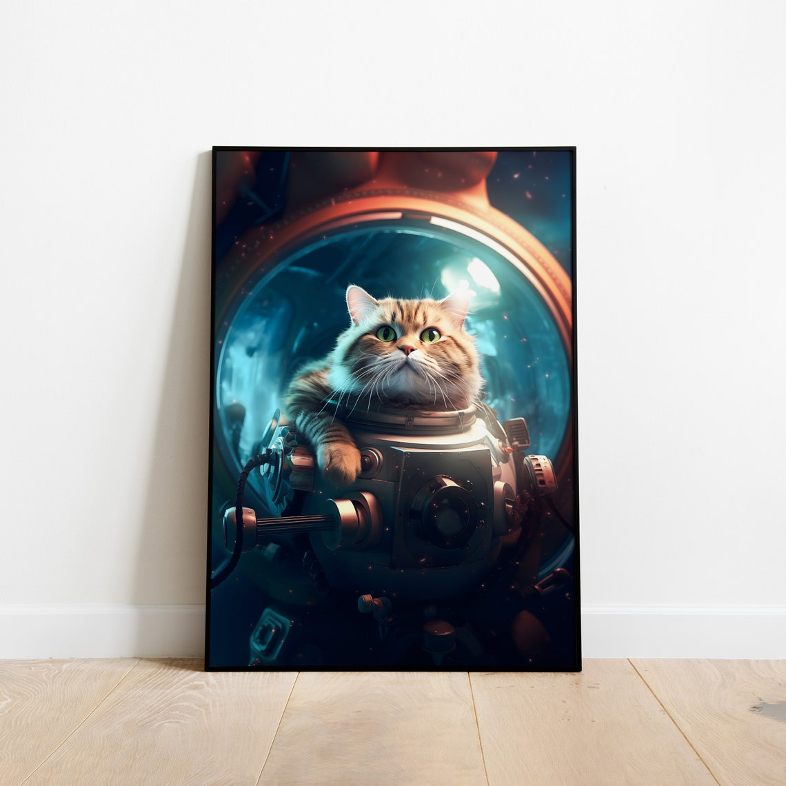 Cat Astronaut Space Explorer Suit Cosmic Adventure Poster Art