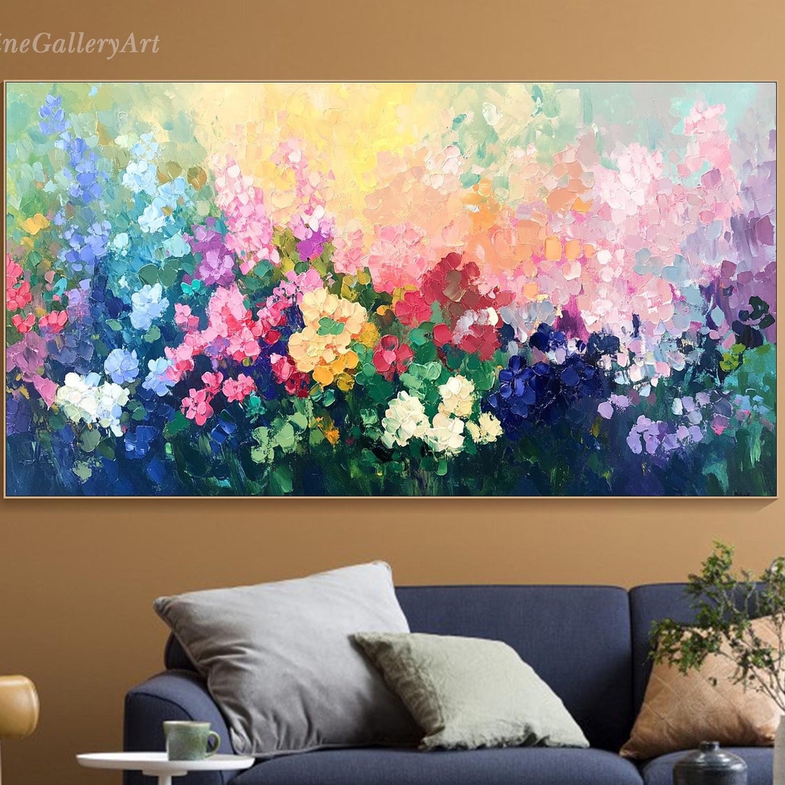 Pastel Hydrangea Bloom Field In Soft Rainbow Colors Art Poster