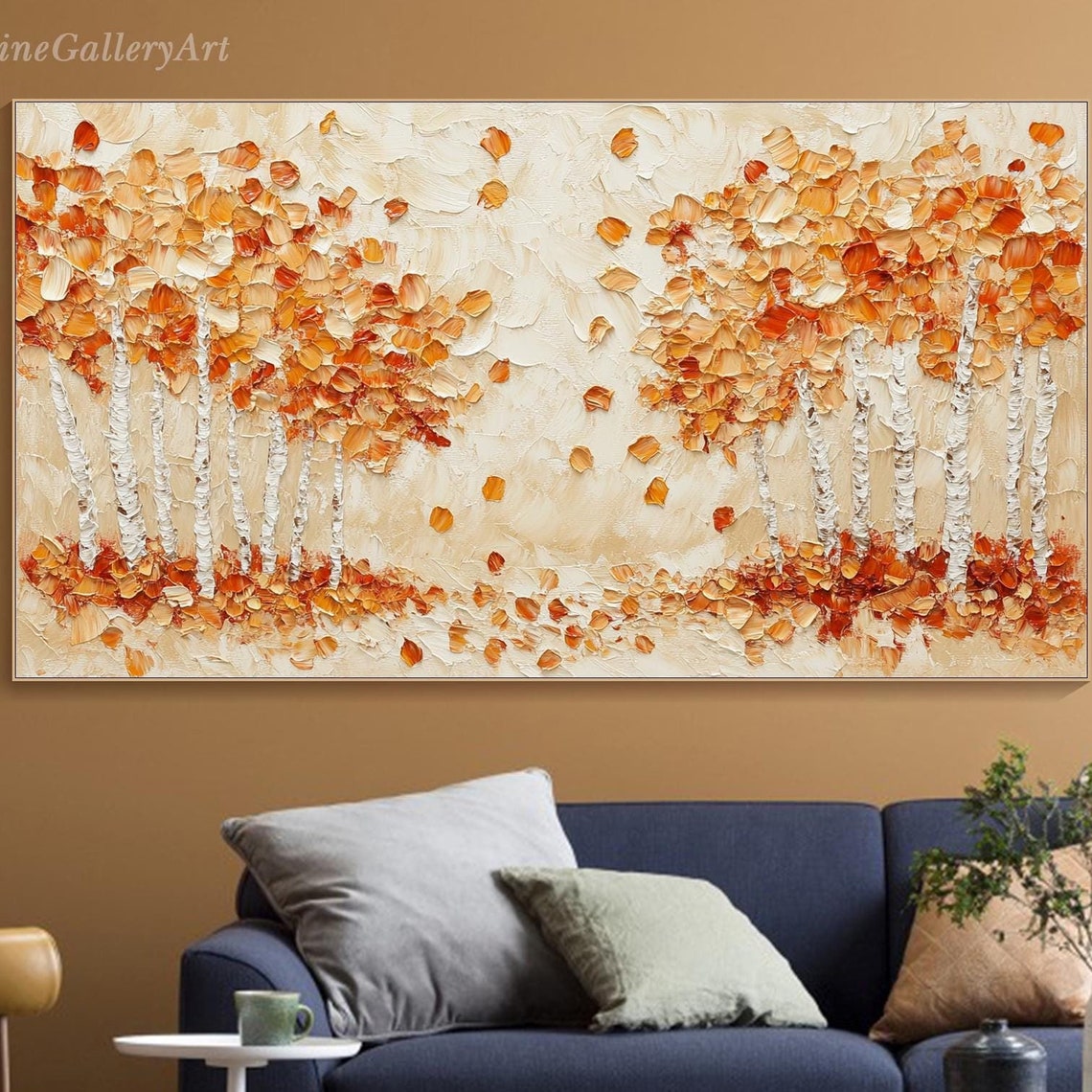 Golden Birch Forest With White Trunks And Amber Leaves Poster