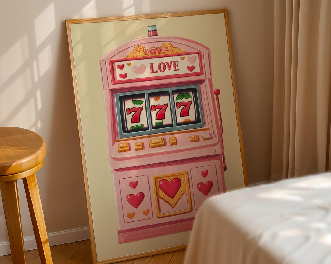 Pink Love Slot Machine 777 Jackpot Hearts Retro Lucky Poster - Image 3