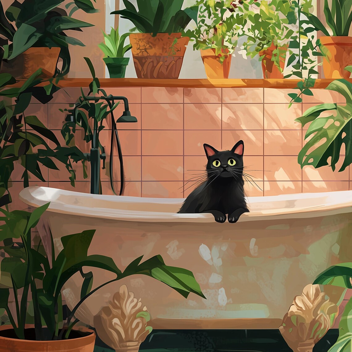 Bath Cat Funny Orange Painting Poster Art Print - Image 3